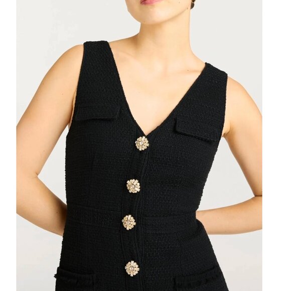 NWT Cinq a Sept Linda Buttoned Tweed Midi Dress 0/2/4 Black Noir - Picture 3 of 4